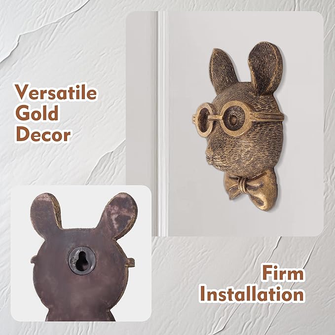 UITWMKTG Gold Animal Head Wall Decor Wall Sculpture Home Decor Statue for Living Room Office Bedroom Modern Decor for Men Women Rat