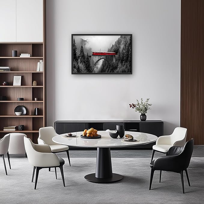 Olivine Train Large Wall Art, Black and White Pictures Wall Decor, Train Painting, Nature Landscape Canvas Prints, Framed Artwork for Dining Room Living Room Bedroom Bathroom Office Home 36"x24"