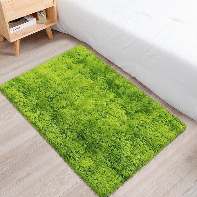 Small Tie-Dyed Area Rug for Bedroom 2x3 Mini Green Fluffy Rug Mat Bedside Throw Rug for Kids Room Boys Teens Nursery Baby Dorm Living Room Home Decor Aesthetic Carpets