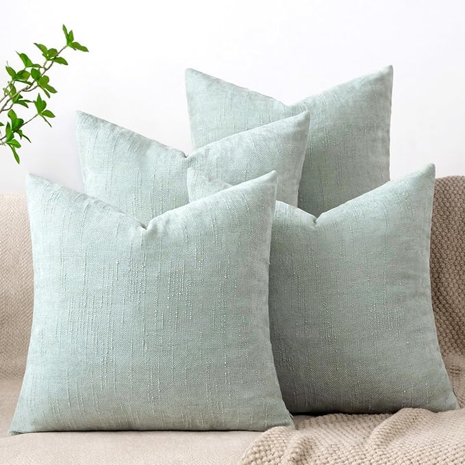 Set of 4 Soft Textured Decorative Throw Pillow Covers 18x18 Inch Cozy Farmhouse Cushion Cover Square Accent Pillow Cases for Bed Couch Sofa Living Room, Light Aqua