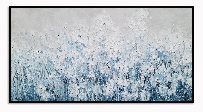 Yihui Arts Blue White Flower Painting - Modern Aesthetic Floral Artwork for Home Decor
