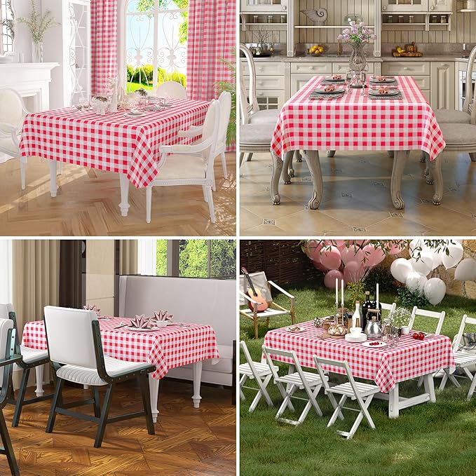 misaya Rectangle Waterproof Vinyl Table Cloth, Buffalo Flannel Backed Tablecloth, Wipeable Plastic Table Cover for Dinner, Kitchen, Outdoor (60" x 120", Red and White)