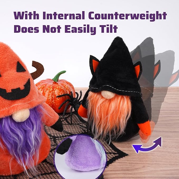 Halloween Gnomes Plush Set of 4, 6.2"x3.8" Soft Scandinavian Tomte Witch Gnome Decorations with Weighted Sand Bottom, Spooky Tiered Tray & Shelf Sitter Plush for Halloween Party Home Decor