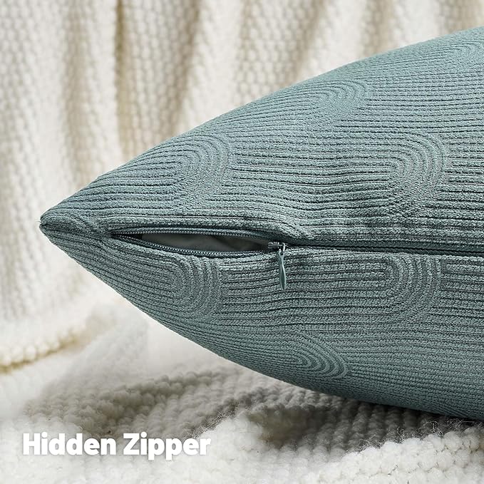 FUTEI Haze Blue Chenille Decorative Throw Pillow Covers 24x24 Inch Set of 2,Soft Cozy Striped Geometric Patterns European Cushion Case,Modern Home Decor for Couch Bed Living Room