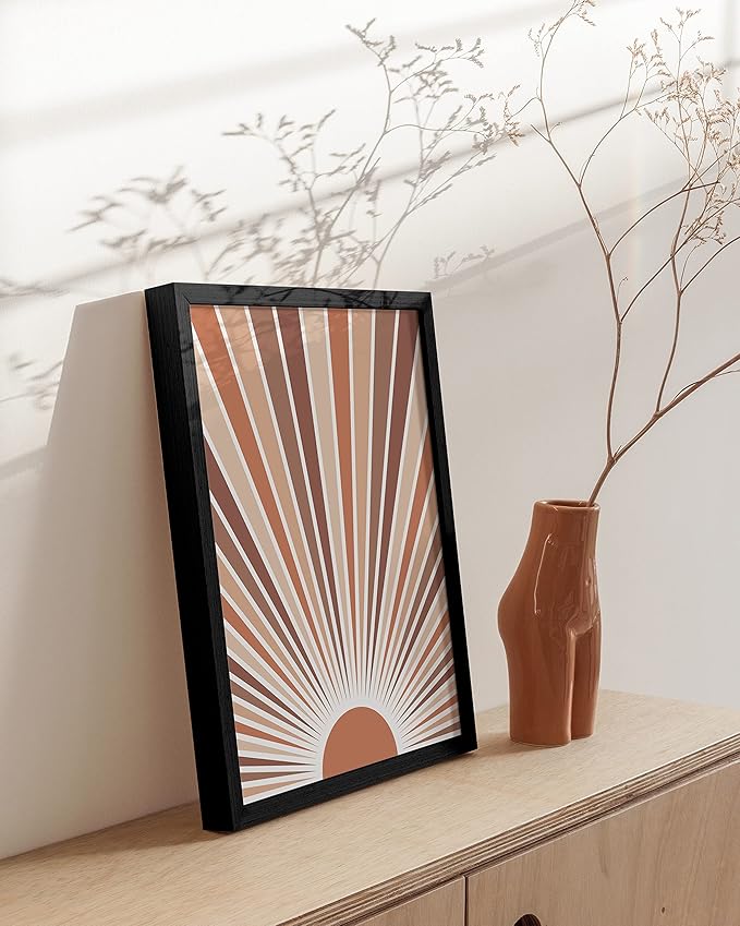 HAUS AND HUES Framed Geometric Wall Art - Boho Art Framed, Minimalist Print, Boho Wall Decor, Mid Century Wall Art (Black Framed, 12x16)