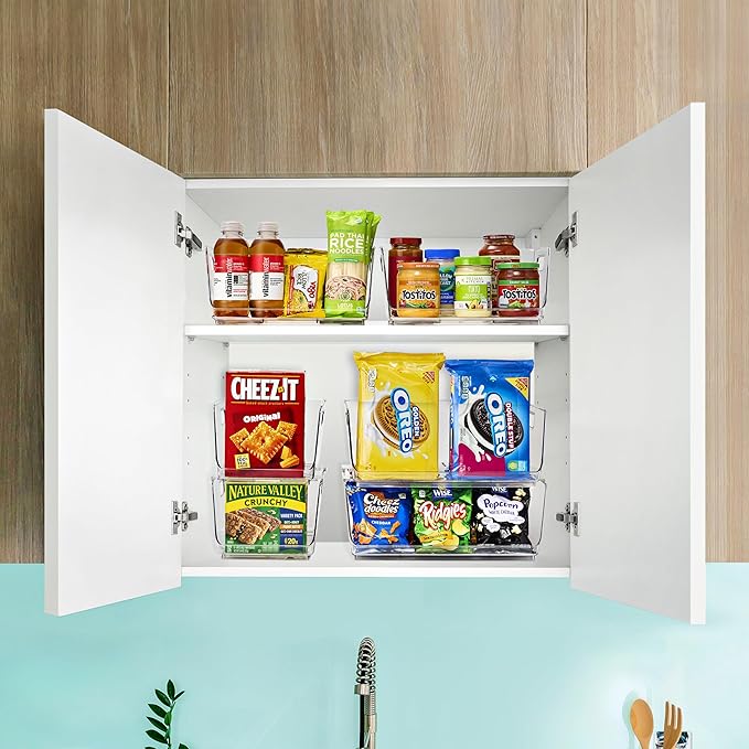 Sorbus Stackable Storage Bins Open Front - Clear Stackable Storage Bins - Pantry Bins for Storage and Organization - Acrylic Stackable Bins for Kitchen - Clear Pantry Organizer Bins (Medium 4 Pack)