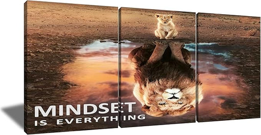 QYHART Motivational Wall Art Inspirational Poster Big Lions Canvas Prints Artwork for Living Room Modern Home Decor Painting Pictures Stretched and Framed Ready to Hang [36''Wx 16''H]