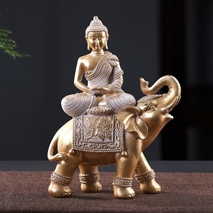 Buddha Statue for Home Decor Gold 9.25"-Elephant Buddha Statues for Zen Decor -Spiritual Décor-Feng Shui Décor-Buddha Decor for Living Room-Buda–Budda–Buddha Gift for Relaxation, Meditation or Shrine
