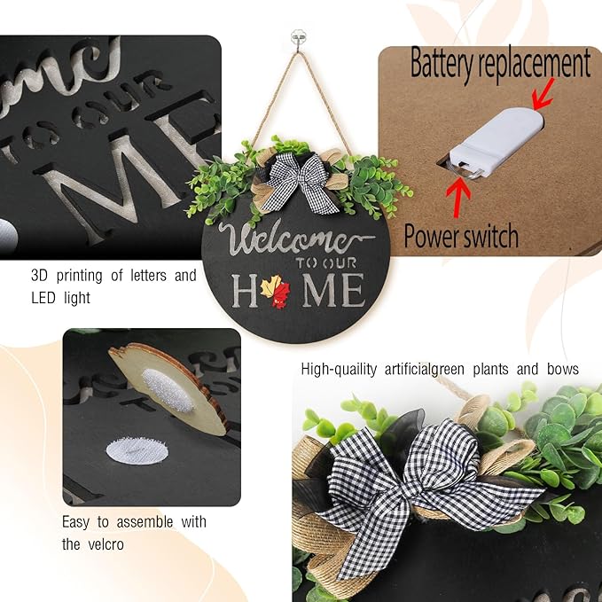 MIPON Welcome Sign for Front Door, Wall, or Porch Decor - Interchangeable Seasonal 17 Changeable Icons for All Seasons & Holidays (Spring, Summer, Fall, Winter, Easter, Christmas) - Black