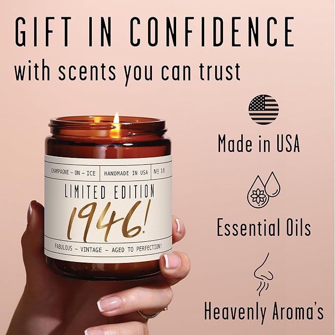 79th Birthday Gifts for Women - 'Limited Edition 1946' Soy Candle, w/Champagne on Ice I 79 Birthday Gifts for Women I 79th Birthday Gift for Her Ideas I 9oz Reusable Jar, 50Hr Burn, Made in USA
