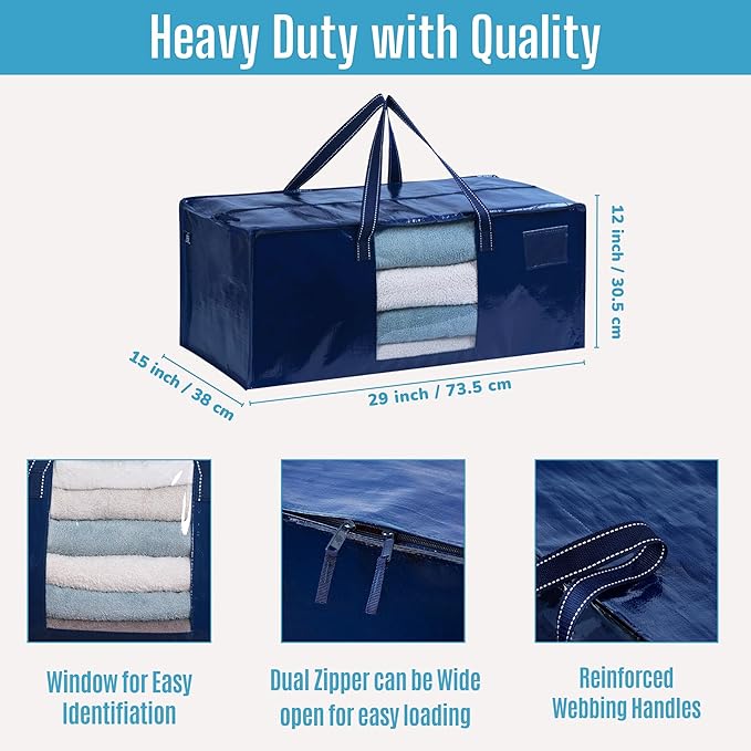 VENO 8 Pack Moving Bags Extra Large Storage Bags for College Move-In, Heavy-Duty Storage Totes, Packing Boxes, and Wardrobe Moving Supplies - Durable Laundry Bags for Clothes (Blue w/Window, 8 Pack)