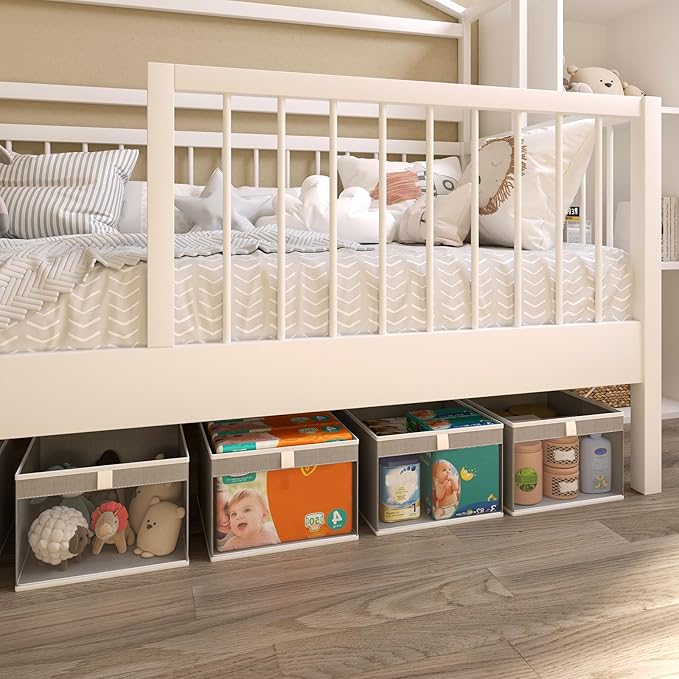 Linen Closet Organizers and Storage, Closet Storage Bins Basket Organizer, Foldable Organization Baskets with Mesh Window for Clothes Towels and Toys, 10.75" x 10.75" x 7.5", Gray, 2 pack