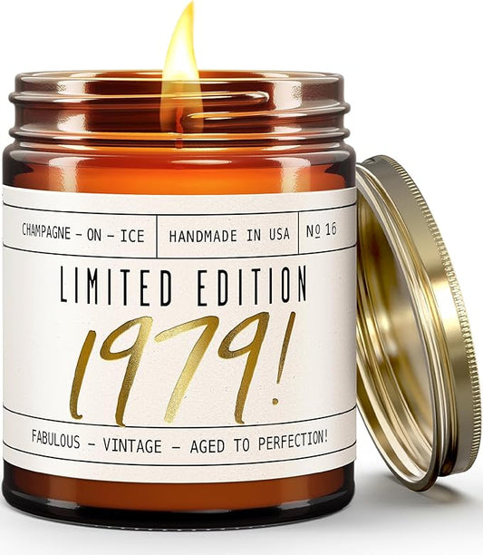 46th Birthday Gifts for Women - 'Limited Edition 1979' Soy Candle, w/Champagne on Ice I 46 Birthday Gifts for Women I 46th Gift for Her Ideas I 9oz Reusable Jar, 50Hr Burn, Made in USA