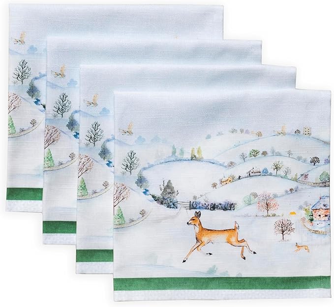 Maison d' Hermine Cloth Napkins Set of 4 100% Cotton Everyday Reusable Square Napkins Cloth Washable, Dinner, Party, Wedding, Restaurant (Snowy World, 20" x 20")