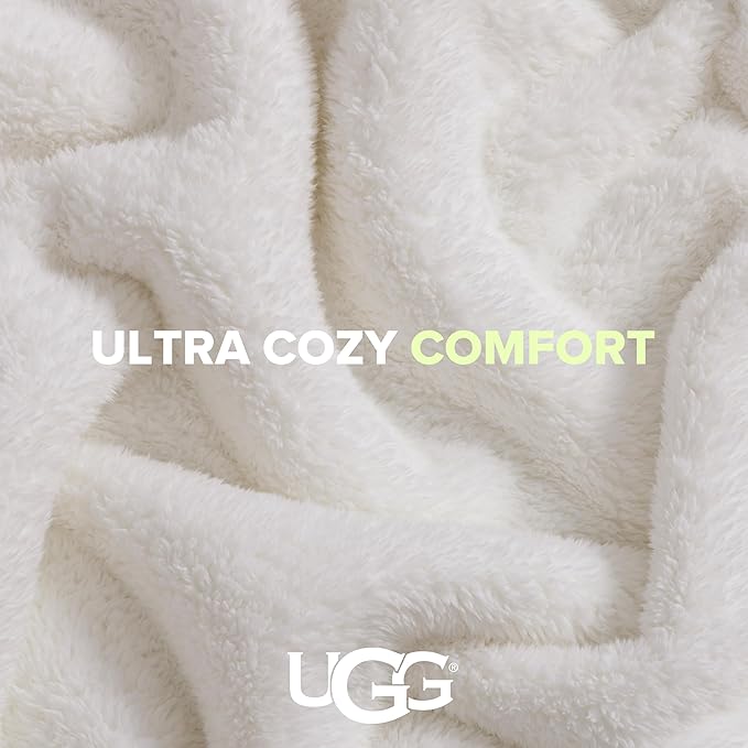 UGG Whitecap Plush Throw Blanket Fleece Lightweight Soft Cozy Throw for Couch or Bed Luxury Home Decor for Living Room Washable Hypoallergenic Blankets for Dorm Decor, 50-inch x 70-inch, White Snow