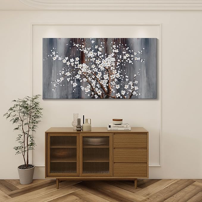 AJAZIKO Plum Blossom Canvas Wall Art Brown Wall Decor Living Room Bedroom Pictures for Over Bed Framed Artwork for Wall Modern Canvas Paintings for Decorations Office Decor