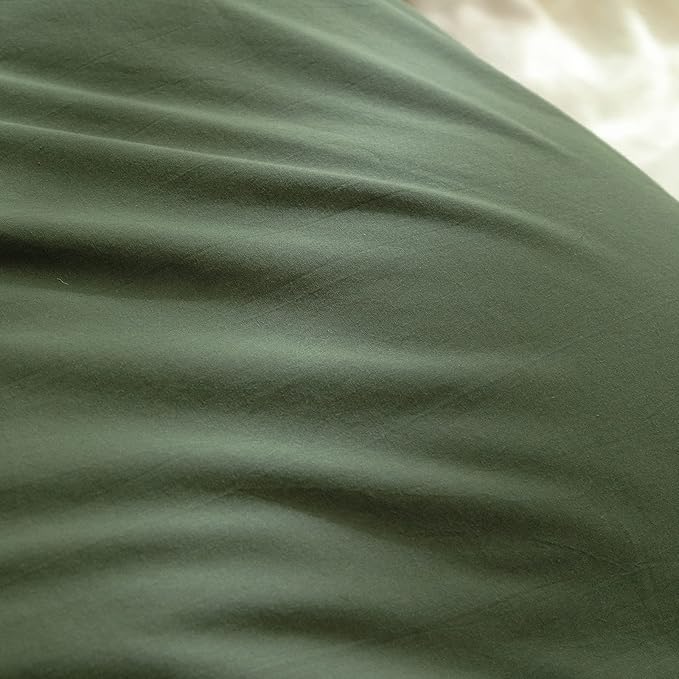 BESTOUCH Duvet Cover Set 100% Washed Cotton Linen Feel Super Soft Comfortable Chic Lightweight 3 PCs Home Bedding Set Solid Olive Green Super Queen