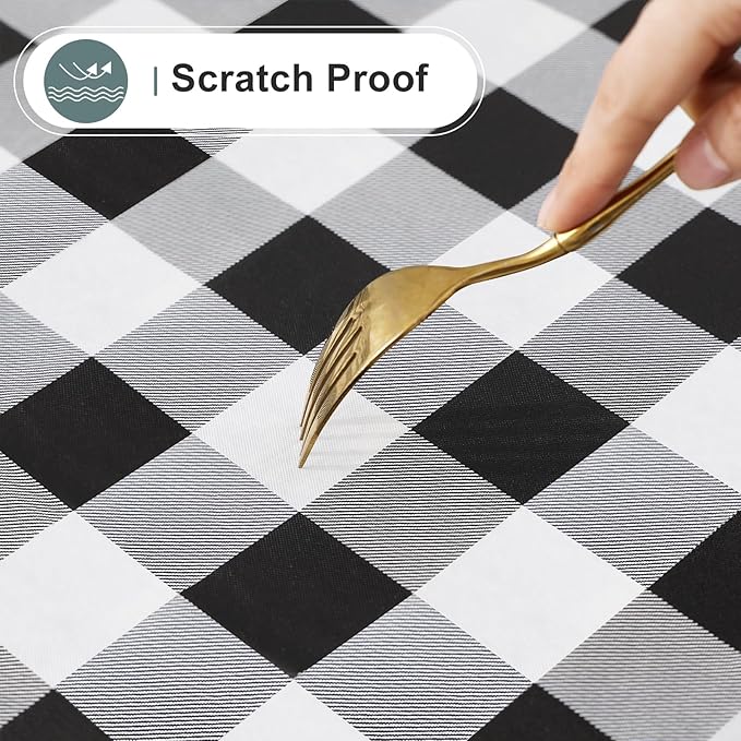 misaya Rectangle Waterproof Vinyl Table Cloth, Buffalo Flannel Backed Tablecloth, Wipeable Plastic Table Cover for Dinner, Kitchen, Outdoor (54" x 78", Black and White)