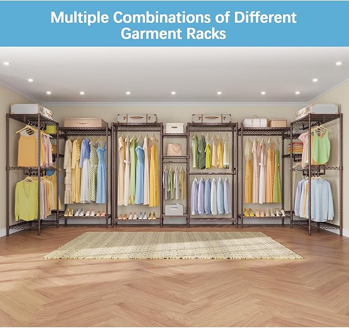 VIPEK Classic V6 Wire Garment Rack Heavy Duty Clothes Rack for Hanging Clothes, 5 Tiers Freestanding Closet Rack Large Size Metal Clothing Rack with 7 Shelves & 4 Hanging Rods, Max Load 850LBS, Bronze