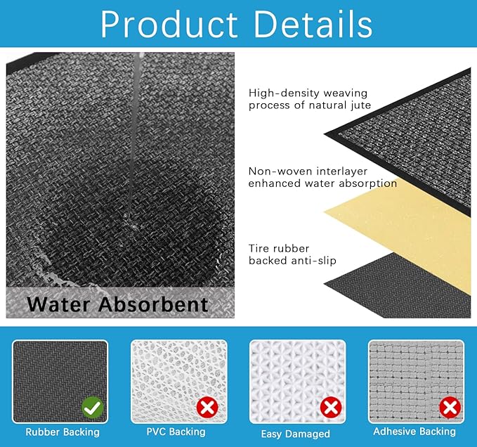 GOYLSER Hallway 10ft Runner Rug Non Slip, Water Absorbent Black Runner Rug for Kitchen with Rubber Backed Entryway Rug Runner