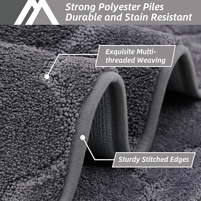 COSY HOMEER Soft Kitchen Rugs [2 PCS] for in Front of Sink Super Absorbent Kitchen Floor Mats and Mats 24x35 Inch/24X60 Non-Skid Kitchen Mat Standing Mat Washable,Polyester,Dark Grey