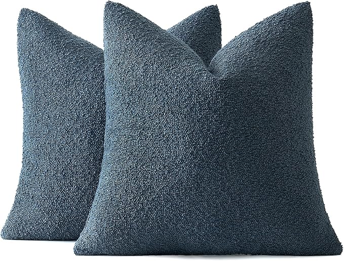 MIULEE 18x18 Inch Decorative Pillow Covers for Couch Bed Set of 2 Textured Boucle Neutral Throw Pillows Dark Blue Accent Solid Cushion Pillowcase Cozy Soft Sofa Livingroom Home Decor