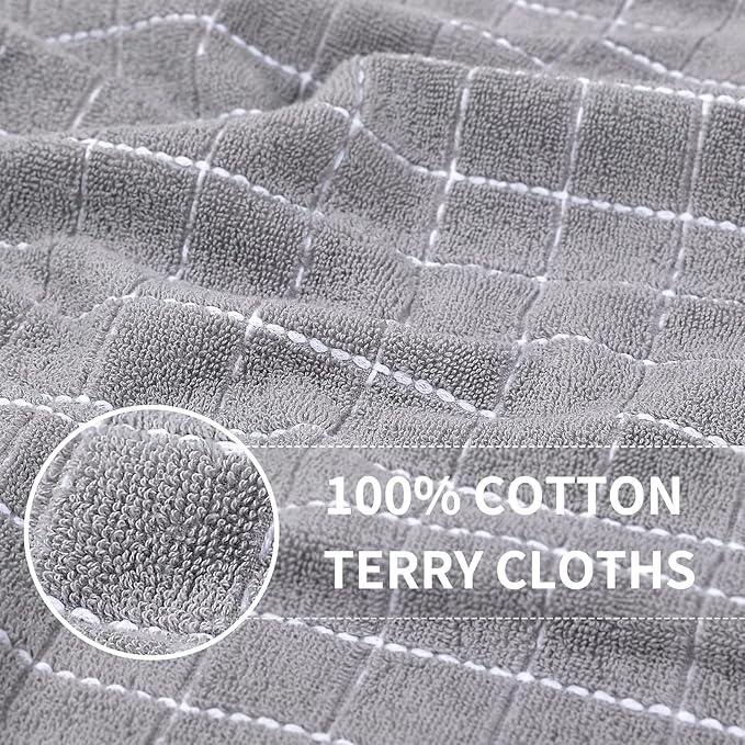 Homaxy 100% Cotton Terry Kitchen Towels(Mixed Color, 13 x 28 Inches), Checkered Designed, Soft and Super Absorbent Dish Towels, 4 Pack