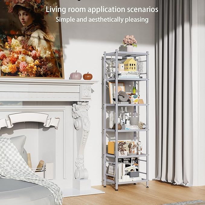 6-Wire Shelving Metal Storage Rack Shelves, Standing Storage Shelf Units for Laundry Bathroom Kitchen Pantry Closet(Silver,16.9L x 12.8W x 62H)