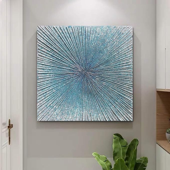 Yihui Arts Large Contemporary Abstract Bedroom Wall Art Hand Painted Modern Teal Color Canvas Painting Pictures For Decoration