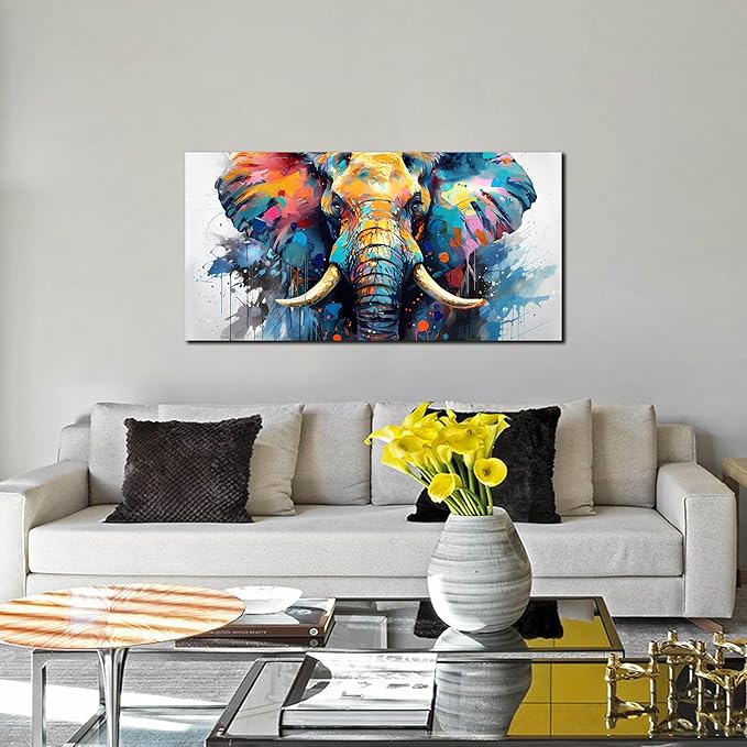 ZHAOSHOP Elephant Pictures Wall Decor for Living Room - Blue Wall Decor for Office - Boys Bedroom Wall Decor Size 20" x 40"