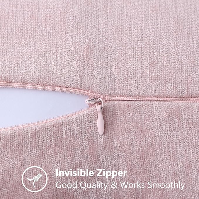 decorUhome Chenille Soft Throw Pillow Covers 20x20 Set of 2, Farmhouse Velvet Neutral Decorative Euro Pillow Covers with Stitched Edge for Couch Sofa Bed Home Decor, Blush Pink