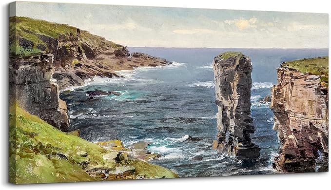 crmotu Coastal Landscape Wall Art, Coastline Mountain Cliff Scenery Canvas Painting, Ocean Nature Scenic Rustic Home Decor, Nautical Large Wall Decor Living Room Bedroom Art Prints 20X40 In