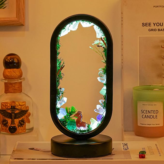 Runyangshi Natural Crystal Night Light LED Bedroom Living Room Night Lamp Oval Quartz Lamp USB Power Bionic Botanical Forest Style Tri-Color Adjustable Ambient Lighting Home Decoration Christmas Gift
