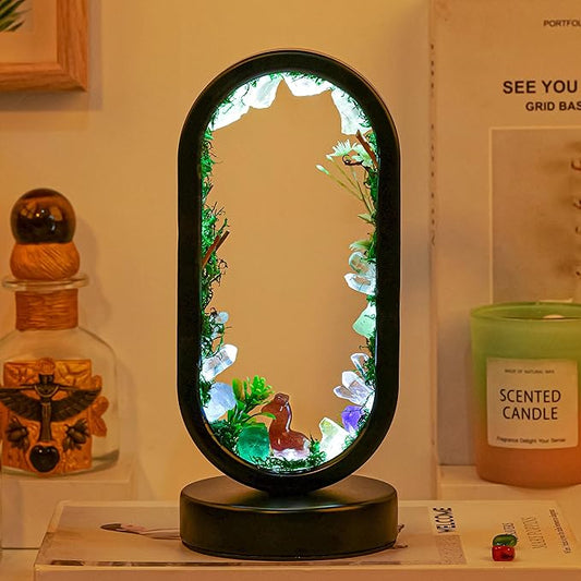 Runyangshi Natural Crystal Night Light LED Bedroom Living Room Night Lamp Oval Quartz Lamp USB Power Bionic Botanical Forest Style Tri-Color Adjustable Ambient Lighting Home Decoration Christmas Gift
