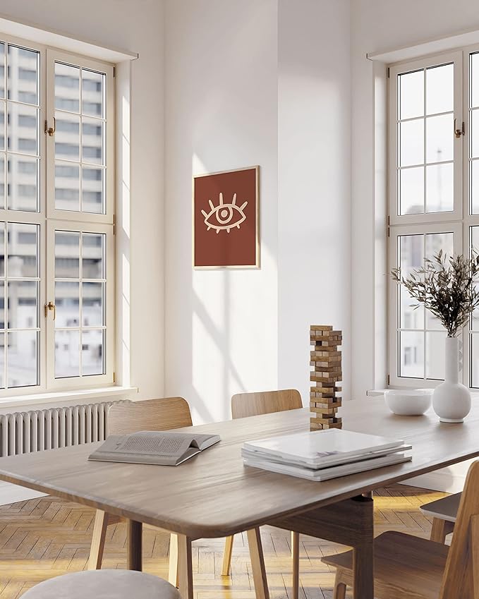 HAUS AND HUES Boho Posters Mid Century Modern Wall Decor - Abstract Art Prints Midcentury Modern Decor Boho Wall Decor Minimalist Dark Clay Eye with Eye Lashes (16x20 Unframed)