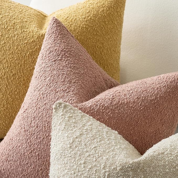 MIULEE 20x20 Inch Decorative Pillow Covers for Couch Bed Set of 2 Textured Boucle Neutral Throw Pillows Blush Pink Accent Solid Cushion Pillowcase Cozy Soft Sofa Livingroom Home Decor