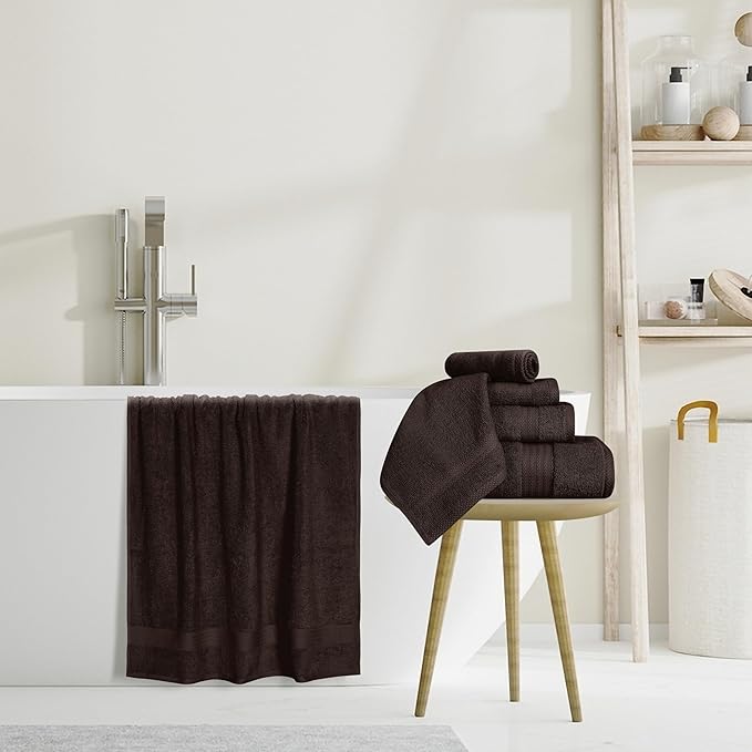 GLAMBURG Ultra Soft 8-Piece Towel Set - 100% Pure Ringspun Cotton, Contains 2 Oversized Bath Towels 27x54, 2 Hand Towels 16x28, 4 Wash Cloths 13x13 - Ideal for Everyday use - Chocolate Brown