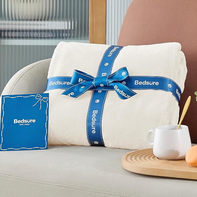 Bedsure GentleSoft Fleece Throw XL Blanket Cream - 300GSM Soft Lightweight Plush Cozy Blankets for Bed, Sofa, Couch, Travel, Camping, 50x70 inches