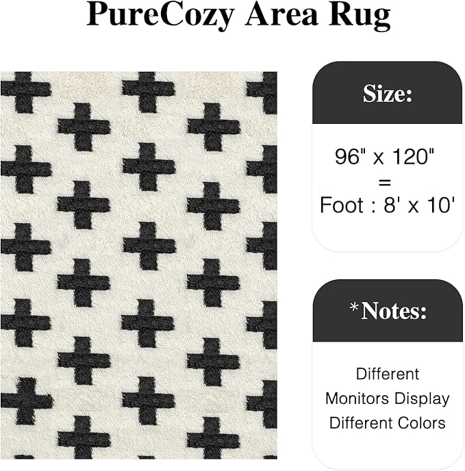 Modern Rug 8x10 for Living Room, Black and White Shag Rug Washable Non-Slip Large Area Rug Super Soft Indoor Fuzzy Carpet Fluffy Rugs for Bedroom Home Aesthetic Decor