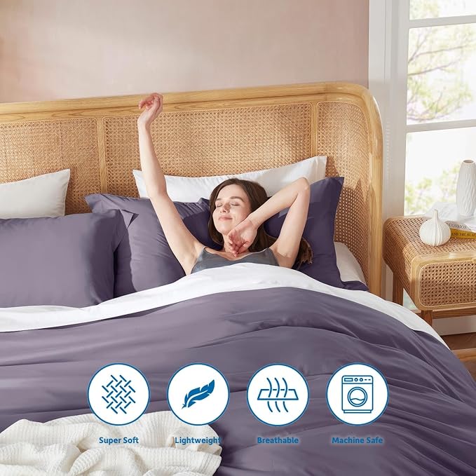 Nestl Grayish Purple Duvet Cover King Size - Soft Double Brushed King Duvet Cover Set, 3 Piece, with Button Closure, 1 Duvet Cover 104x90 inches and 2 Pillow Shams