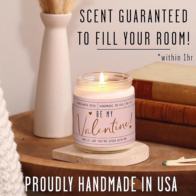 Valentines Day Gifts for Her, Valentine Candles, Valentines Gift for Girlfriend -"Will You Be My Valentine" Candle, w/Sandalwood & Red Roses I Valentines Gifts for Wife I 9oz, 50Hr Burn, USA Made