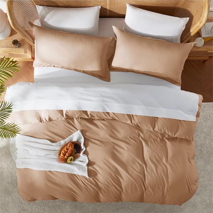 Nestl Twin Duvet Cover Set - Soft Double Brushed Mocha Brown Duvet Cover Twin, 2 Piece Twin/Twin XL Duvet Cover with Button Closure, 1 Duvet Cover 68x90 inches and 1 Pillow Sham