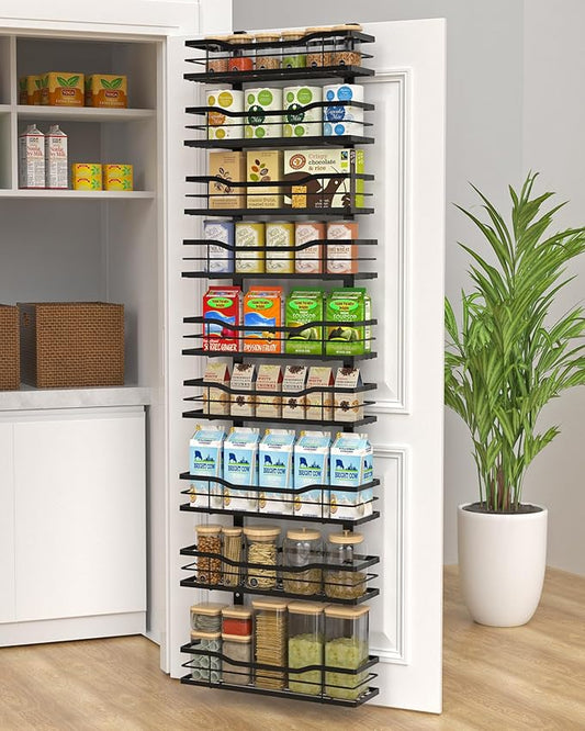 9-Tier Over The Door Pantry Organizer, Metal Pantry Organizers and Storage with Adjustable Basket, Spice Rack Seasoning Shelves, Over the Door Organizer for Pantry Kitchen Laundry Bathroom