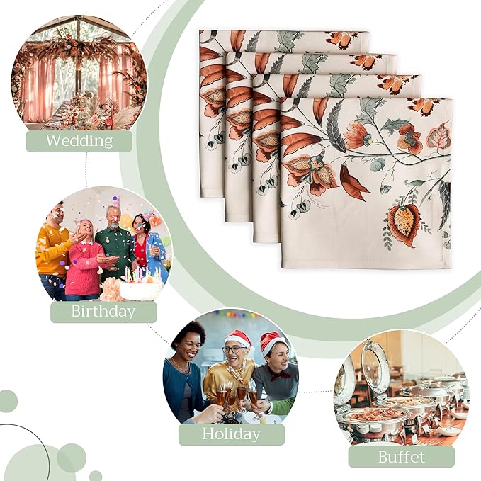 Maison d' Hermine Cloth Napkins Set of 4 100% Cotton Everyday Reusable Square Napkins Cloth Washable, Dinner, Party, Wedding, Restaurant (Dalida, 20" x 20")