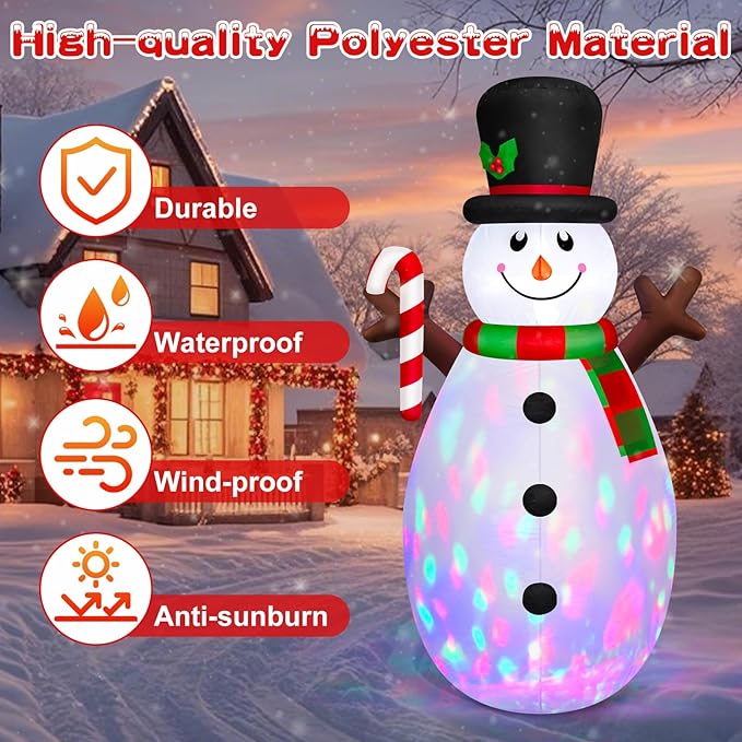 Danxilu 5 FT Christmas Inflatables Snowman with Colorful Rotating Led Lights Outdoor Yard Decorations, Blow Up Cute Snowman Xmas Frosty Winter Decor Clearance for Indoor Lawn Garden Holiday Party