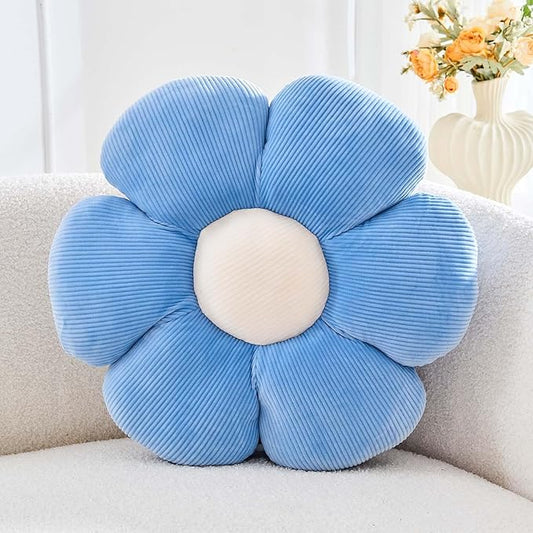 Dusty Blue Flower Pillow, 17.7" Cute Flower Shaped Floor Pillow, Aesthetic Floral Plush Daisy Decorative Throw Pillows for Bed Sofa Couch