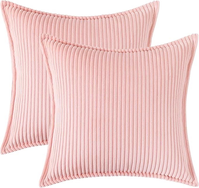 Mecatny Corduroy Throw Pillow Covers 24x24 Set of 2, Neutral Decorative Soft Boho Couch Pillow Covers with Broadside for Sofa Living Room, Pink