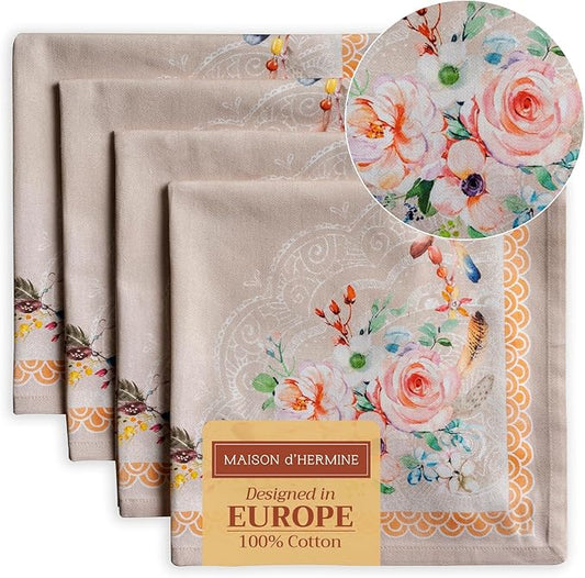 Maison d' Hermine Cloth Napkins Set of 4 100% Cotton Everyday Reusable Square Napkins Cloth Washable, Dinner, Party, Wedding, Restaurant, Spring/Summer (Ibiza - Beige, 20" x 20")