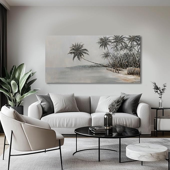 GAIDUOMAI Palm Tree Wall Art Island Picture Wall Decor Mountain Canvas Art Seascape Painting for Living Room Office Hotel Wall Hanging Decor 24x48 Inch