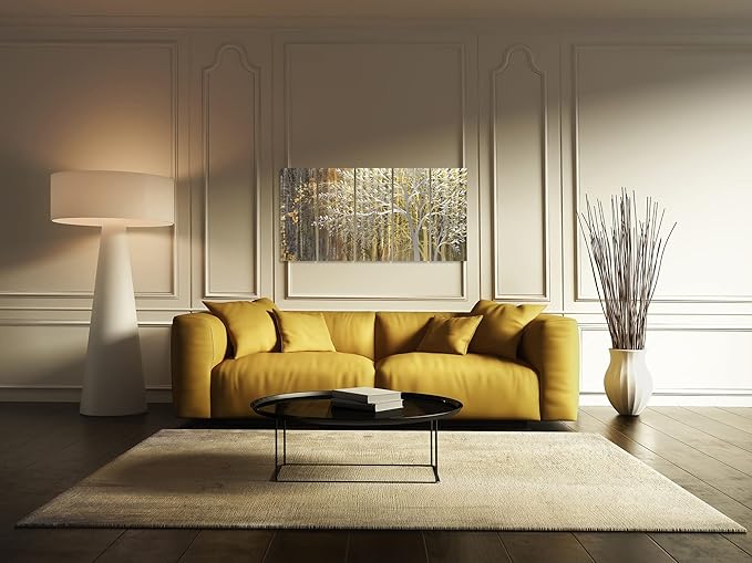 Yihui Arts Gold Metal Wall Art Handcrafted Tree on Aluminum Artwork Modern Forest Pictures with 3D for Living Room Bedroom Kitchen Decor